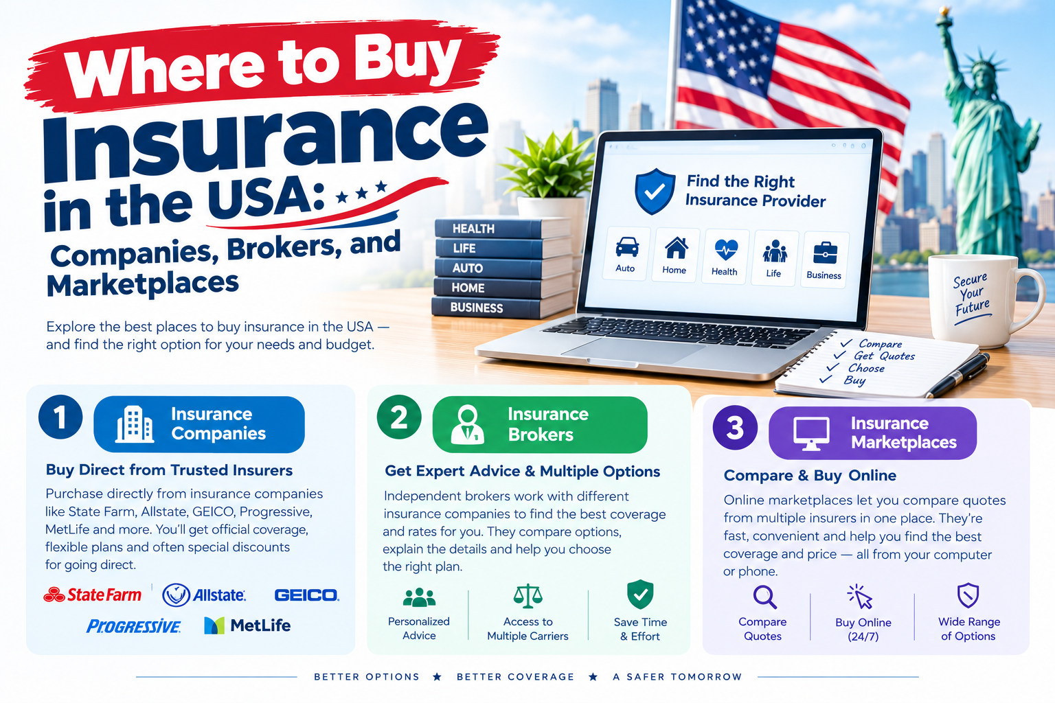 # Where to Buy Insurance in the USA: Companies, Brokers, and Marketplaces